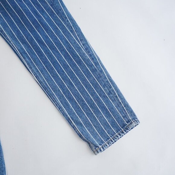 American Eagle Blue White Stripe Straight Tapered Mom Denim Blue Jeans 2 - Picture 4 of 14